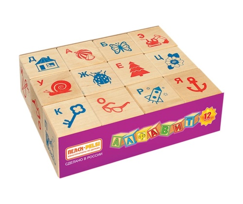 Деревянная развивающая игра Пелси кубики «Алфавит» (12 штук)